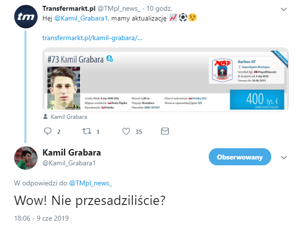 Kamil Grabara komentuje swój wzrost wartości na Transfermarkt :D